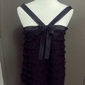 Philosophy by Alberta Ferretti Black Lace Ruffle Dress with Bow USA 8